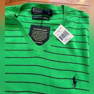 Polo Ralph Lauren men’s large pima cotton green v neck sweater NEW nwt